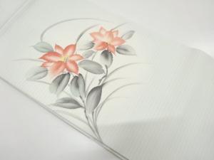 絽　草花模様　名古屋帯